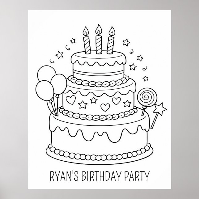 Cake Birthday Party Colouring Poster (Front)