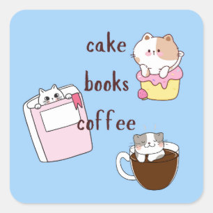Cake Books Coffee Square Sticker