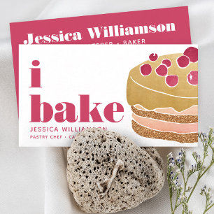 Cake Burgundy Red Gold Pastry Chef Bake Bold Type Business Card