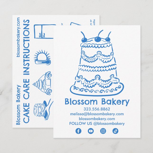Cake Care Card Instructions Bakery Wedding Bday (Front/Back)