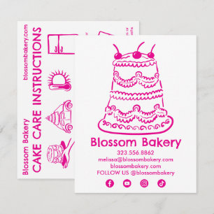 Cake Care Card Instructions Bakery Wedding Bday