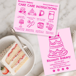 Cake Care Card Instructions Bakery Wedding Bday