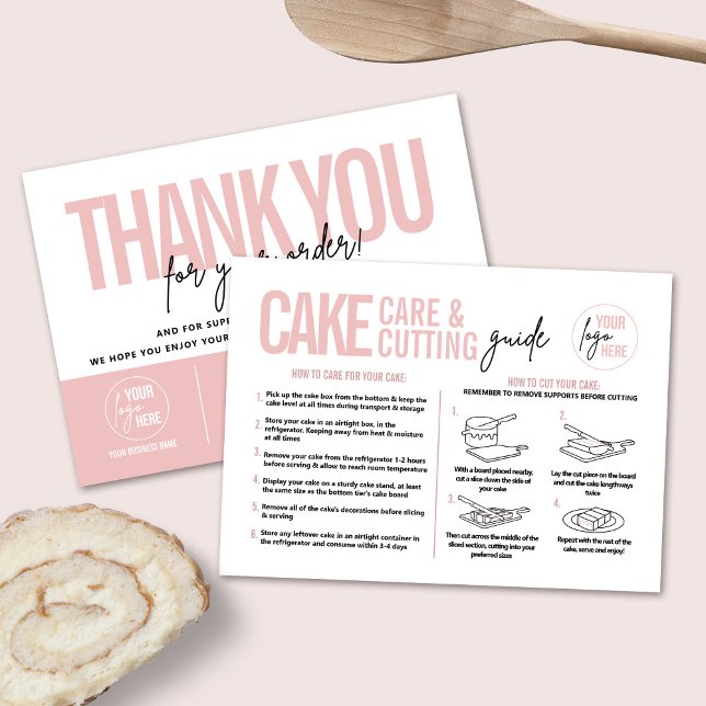 Cake Care & Cutting Guide, Cake Serving Guide Business Card (cake care and cake cutting card)