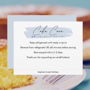 Cake Care Instructions Blue Minimalist Script Thank You Card