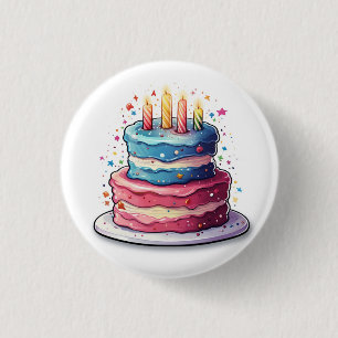 Cake, colourful cake design 3 cm round badge
