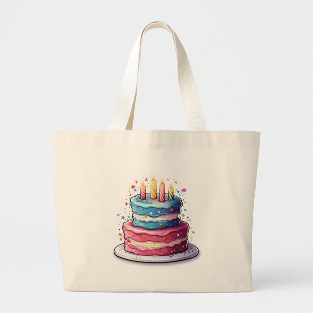Cake, colourful cake design large tote bag (Front)