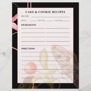 Cake & Cookie Recipe   Black Botanical Butterfly
