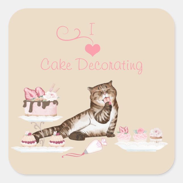 Cake Decorating Cat Square Sticker (Front)