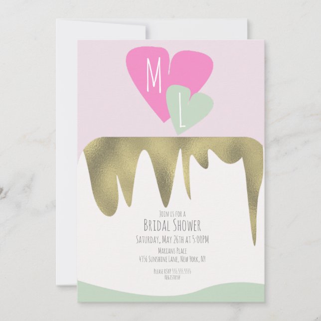 Cake Faux Gold Monogrammed Bridal Shower Invitation (Front)