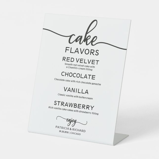 Cake Flavours Black And White Calligraphy Sign (Front)