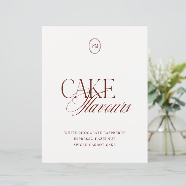 Cake Flavours Modern Deep Terracotta Wedding Sign (Standing Front)