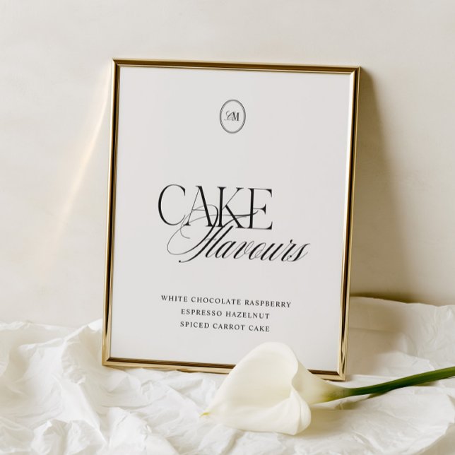 Cake Flavours Modern Elegant Monogram Wedding Sign (Cake Flavours Modern Elegant Monogram Wedding Sign)