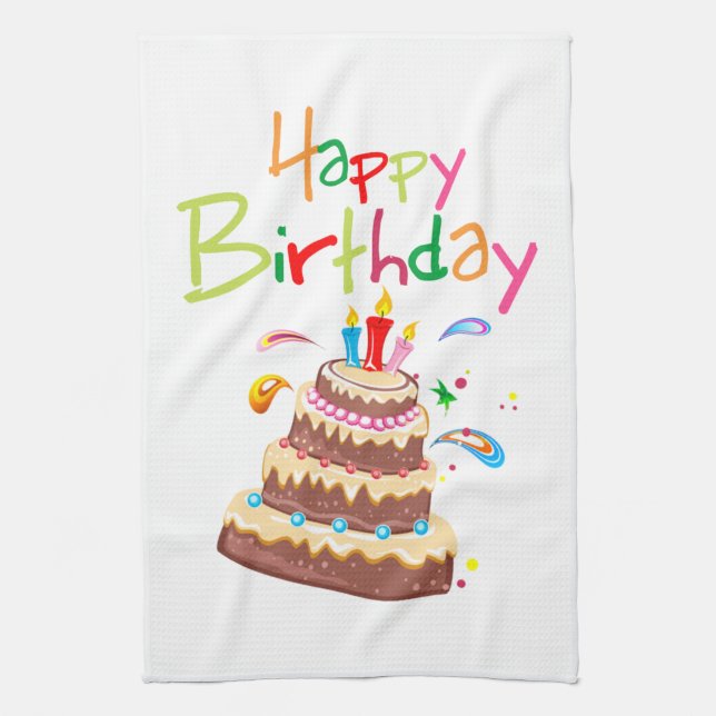 Cake Happy Birthday Tea Towel (Vertical)