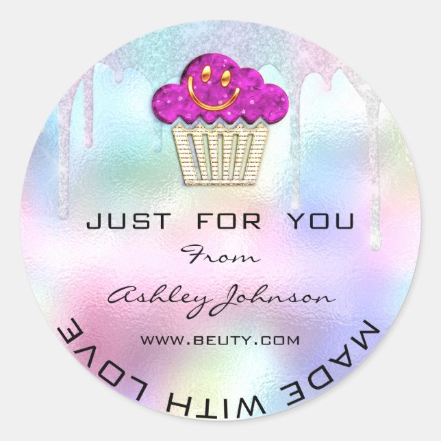 Cake Homemade Bakery Sweets Muffin Logo Smile Pink Classic Round Sticker (Front)