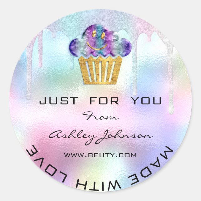 Cake Homemade Bakery Sweets Muffins Logo Smile  Classic Round Sticker (Front)