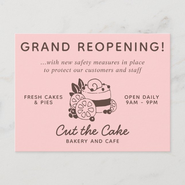 Cake Logo Bakery Business Grand Reopening Postcard (Front)