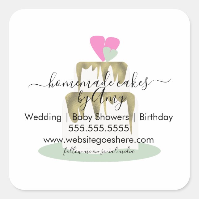Cake Logo Bakery Business Marketing Square Sticker (Front)