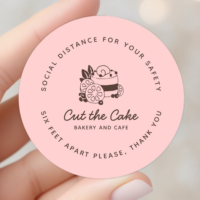 Cake Logo Bakery Business Social Distancing Classic Round Sticker (Creator Uploaded)