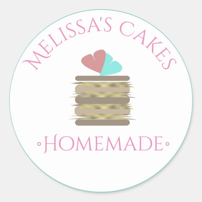 Cake Logo Stickers Homemade Bakery Faux Gold Slice (Front)