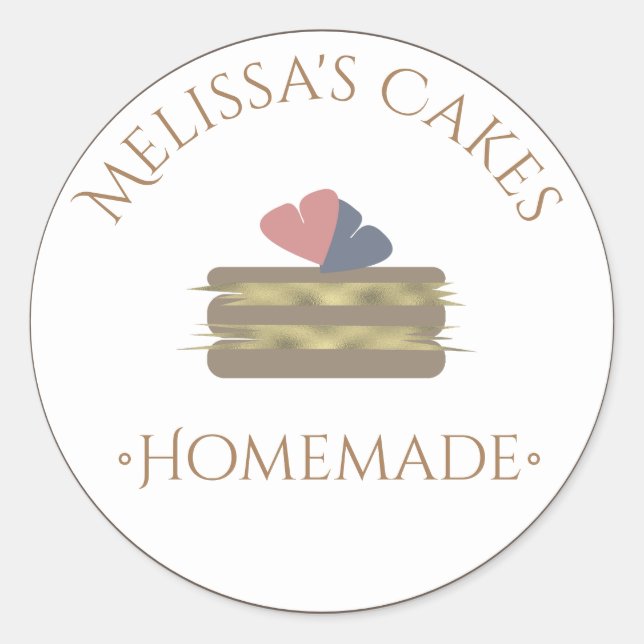 Cake Logo Stickers Homemade Bakery Faux Gold Slice (Front)