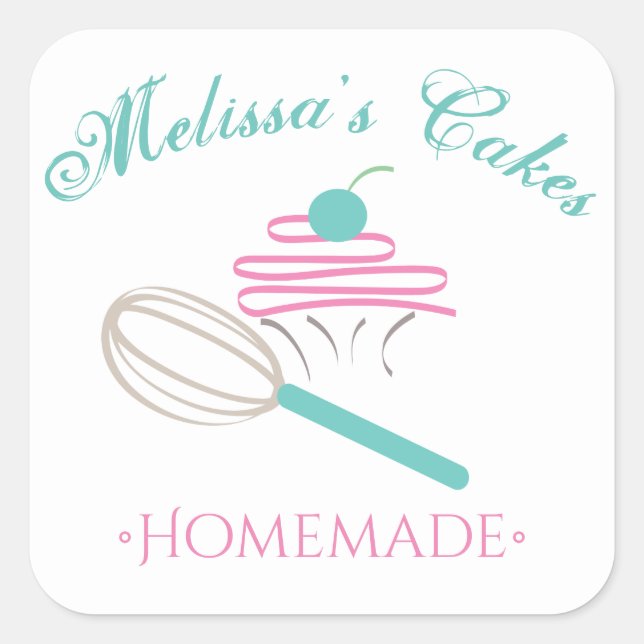 Cake Logo Whisk Homemade Bakery Chalkboard Square Sticker (Front)
