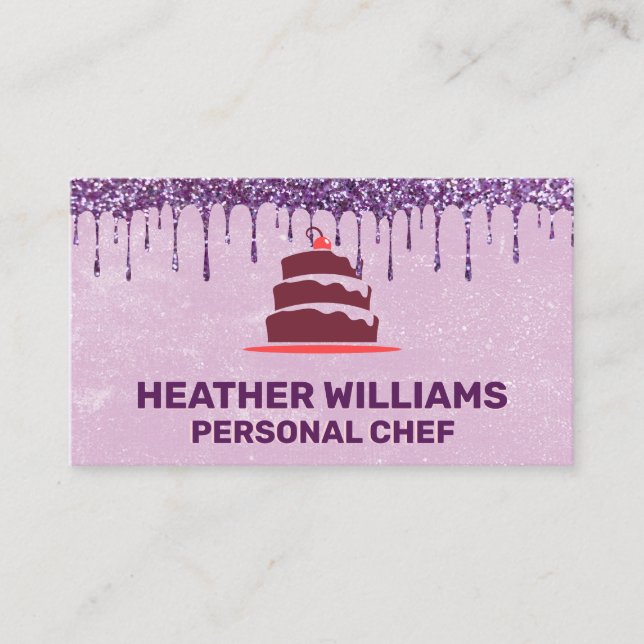 Cake Logo | Whisk | Purple Glitter Icing Business Card (Front)