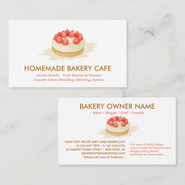 Cake Maker Cookies Wedding Birthday Bakery Minimal Business Card (Front/Back)