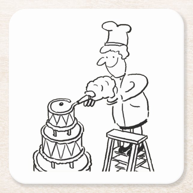 Cake Maker Decorating Giant Cake Square Paper Coaster (Front)