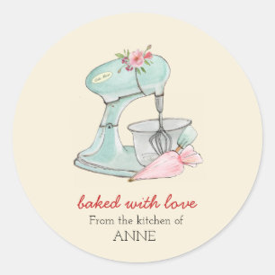 Cake mixer "Baked with love" peach Classic Round Sticker
