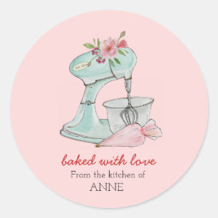 Cake mixer "Baked with love" pink  Classic Round Sticker