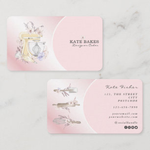Cake Mixer Bakery Floral Blush Pink Business Card