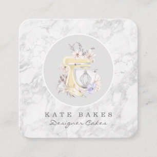Cake Mixer Bakery Floral Marble Grey Business Card