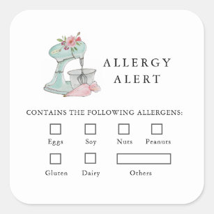 Cake mixer Bakery Food Safety Allergy Alert  Square Sticker