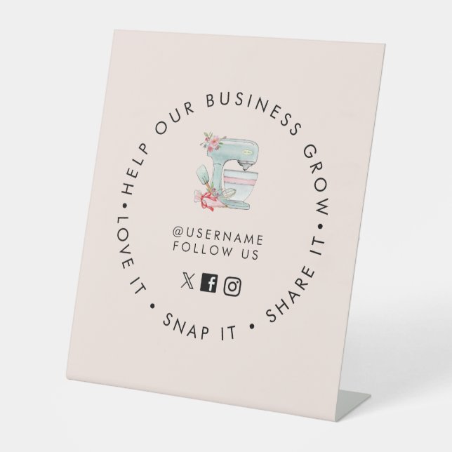 Cake mixer Bakery Social media follow Pink Pedestal Sign (Front)