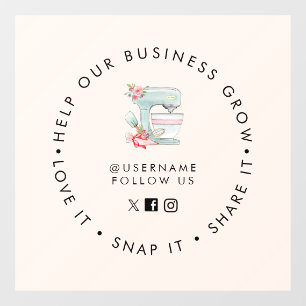 Cake mixer Bakery Social media follow  Window Cling