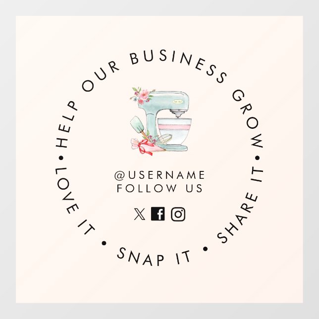 Cake mixer Bakery Social media follow  Window Cling (Sheet)