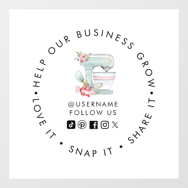 Cake mixer Bakery Social media follow Window Cling (Sheet)
