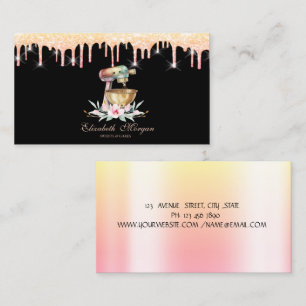 Cake Mixer Flowers Glitter Drips Black Business Card