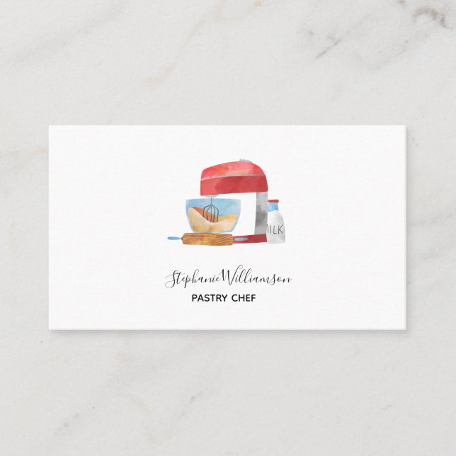 Cake Mixer Modern Watercolor Bakery  Business Card (Front)