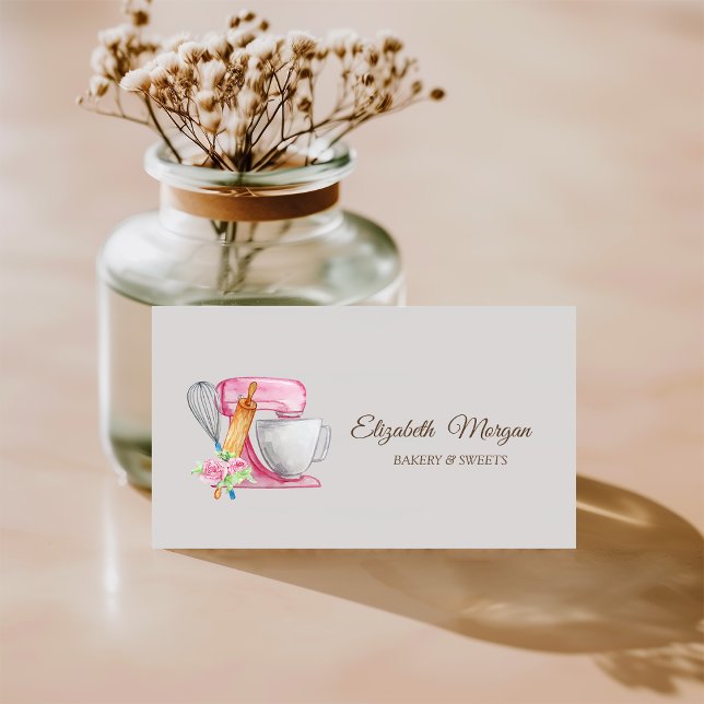 Cake Mixer,Whisk,Rolling Pin Bakery Flowers Business Card (Creator Uploaded)
