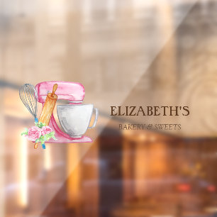 Cake Mixer,Whisk,Rolling Pin Bakery Flowers Window Cling