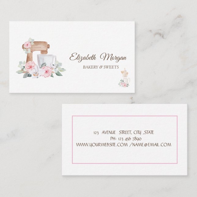 Cake Mixer,Whisk,Rolling Pin Flowers  Business Card (Front/Back)