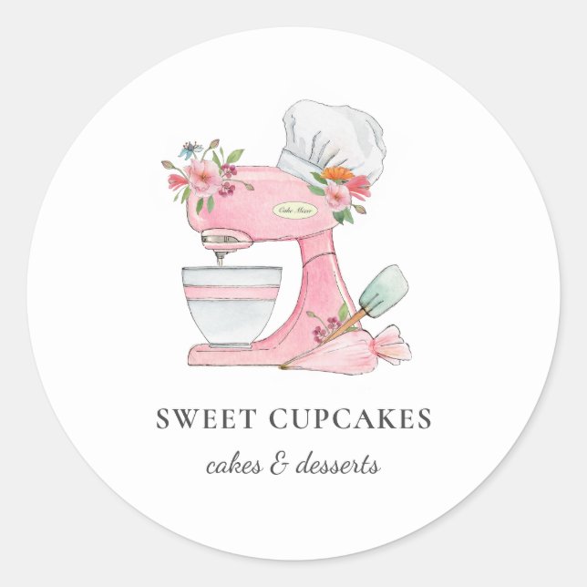 Cake mixer with chef's hat Bakery   Classic Round Sticker (Front)