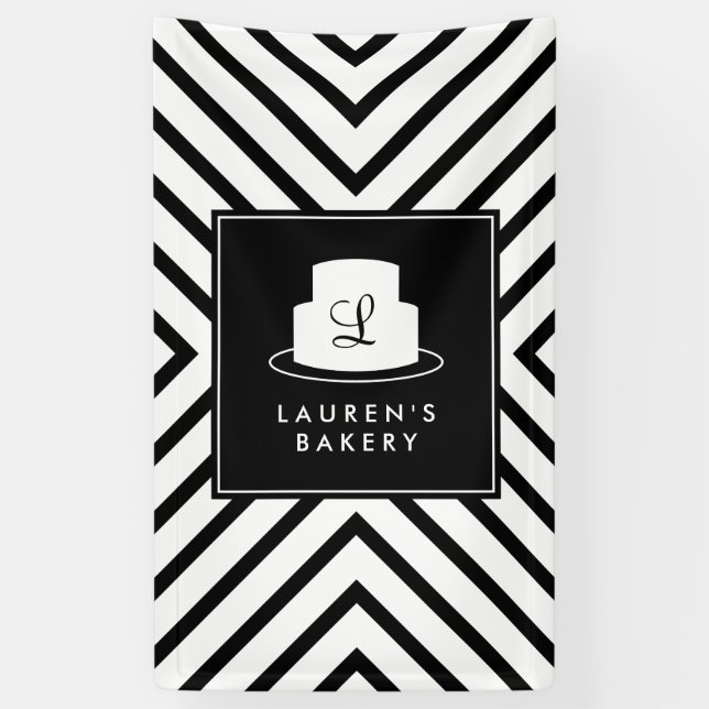 Cake Monogram Logo with Mod Stripe Pattern Bakery Banner (Vertical)