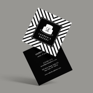 Cake Monogram Logo with Mod Stripe Pattern Bakery Square Business Card