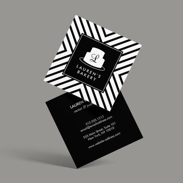 Cake Monogram Logo with Mod Stripe Pattern Bakery Square Business Card (Creator Uploaded)