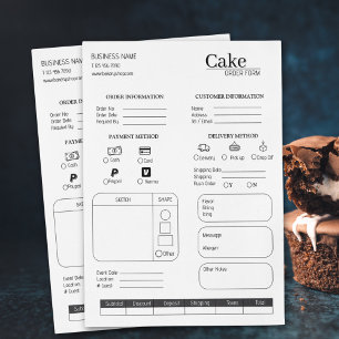 Cake Order Form Bakery Small Business Wedding Cake
