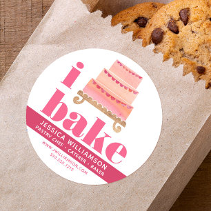 Cake Pink Orange Gold Pastry Chef Bake Bold Type Classic Round Sticker