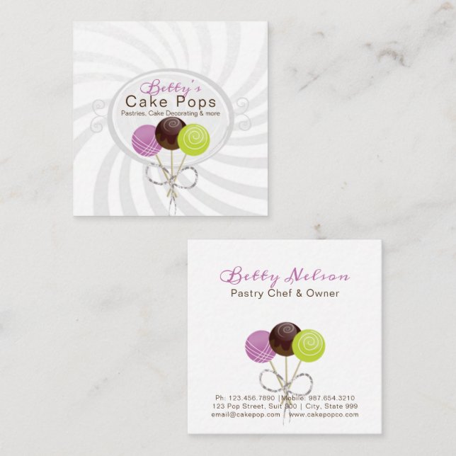 Cake Pop Bakery Stylish Design Business Card (Front/Back)