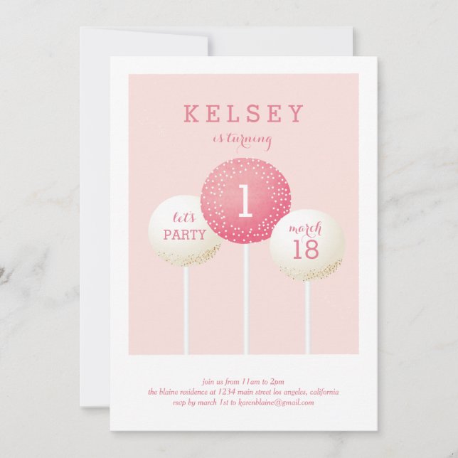 Cake Pop Birthday Invitations (Front)